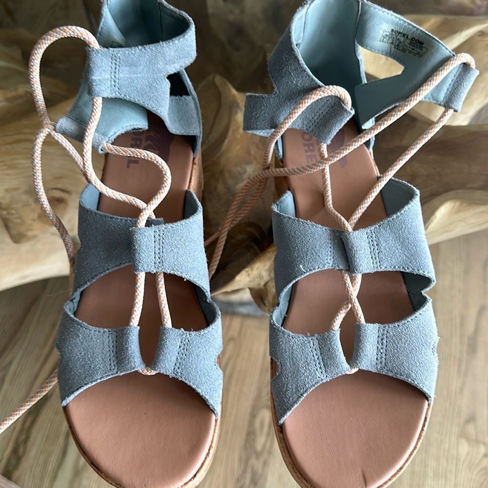 Sorel Cameron Blue Suede Wedge Sandal